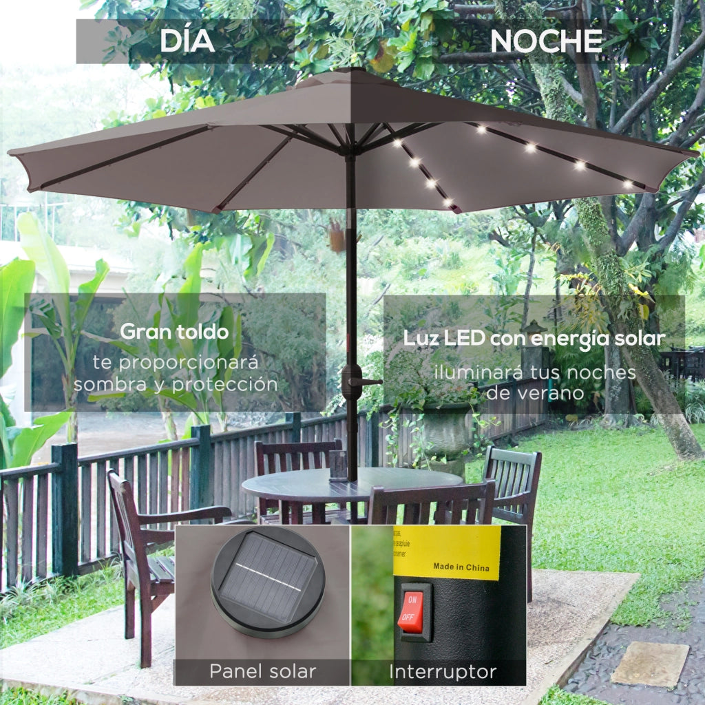 Ombrellone da Giardino LED Solare ?265cm ¨C Xylo ¨C Grigio Acciaio Inclinabile con Manovella