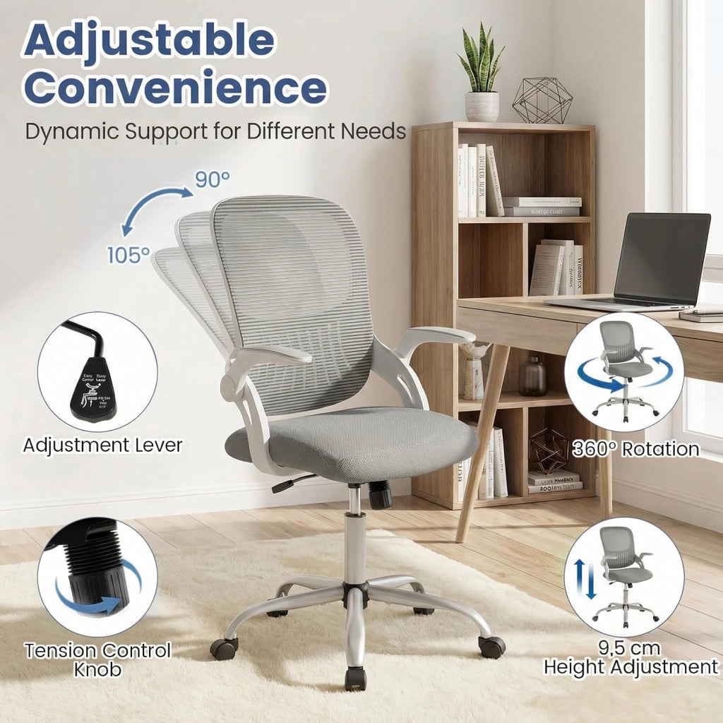 Sedia da ufficio in rete traspirante, sedia da scrivania ergonomica con altezza regolabile, braccioli pieghevoli, Cadeira girevole a 360° con ruote universali, carico 136 kg
