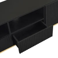 Mobile Porta TV Moderno con Dettagli Dorati, Due Ripiani e Due Cassetti, in Legno di Alta Qualità, 165x36x55 cm, Nero