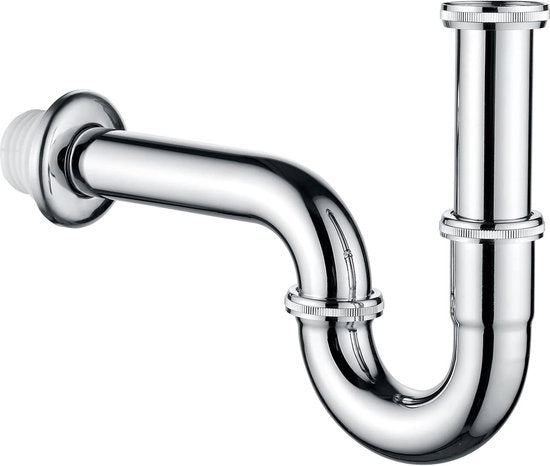 Sifon per WC con scarico in acciaio inossidabile e finitura cromata