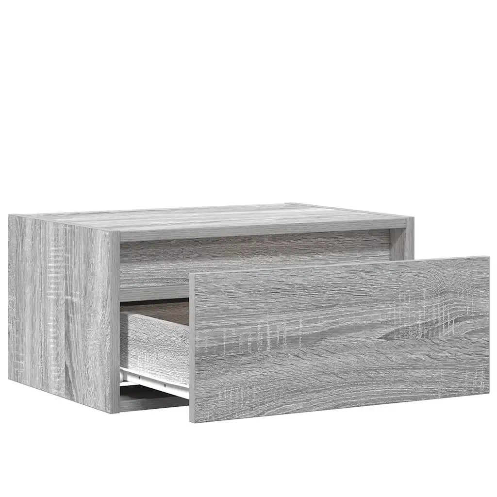 Set di 2 Comodini | Armadio da Notte | Mobiletto da notte a Parete con luci LED Grigio Sonoma