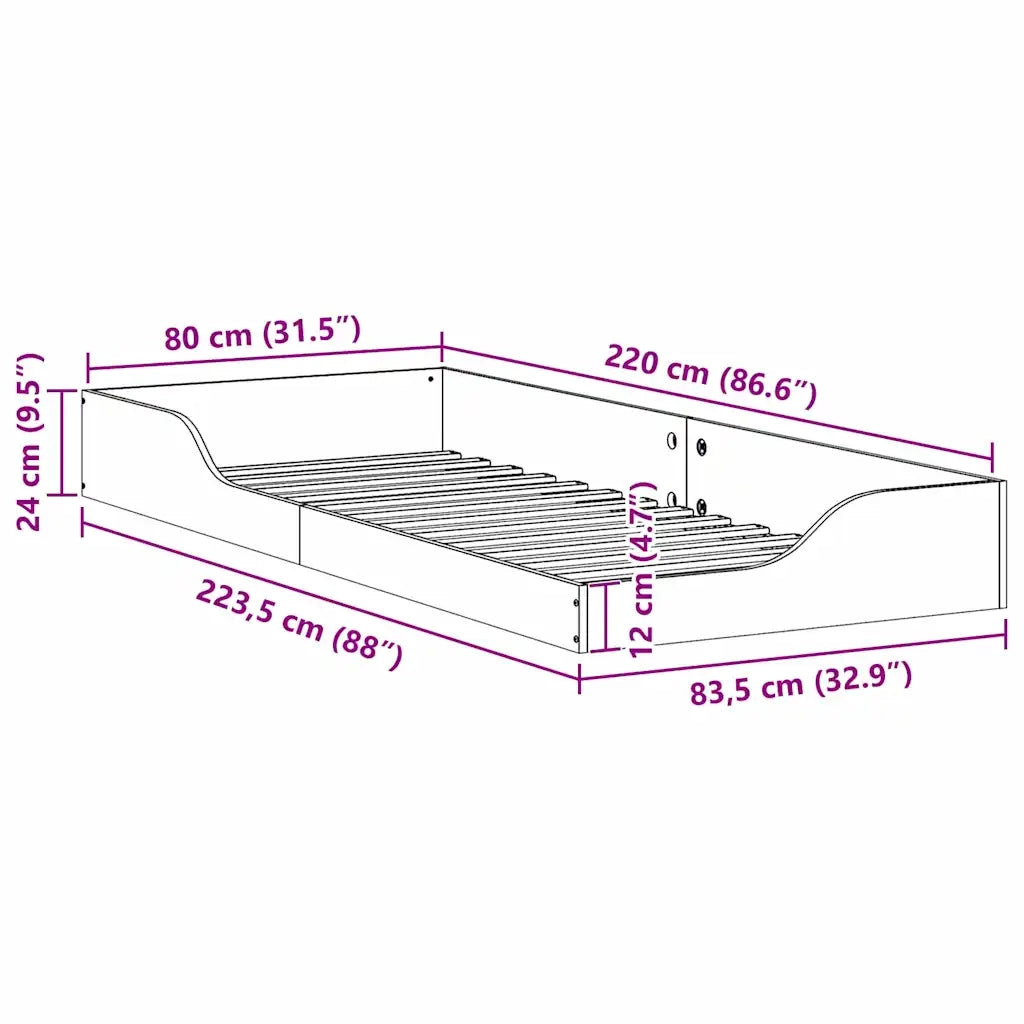 Struttura del letto Bianco 80 x 220 cm Pino massello 873410