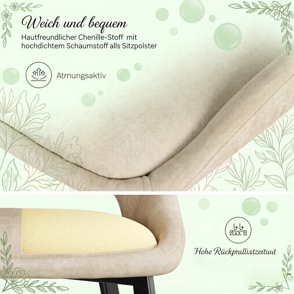 SEDIA imbottita in chenille 43x40x86 cm kaki Set da 2 pezzi