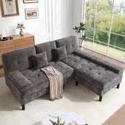Divano angolare in velluto modulare - Xylo - Larghezza 195 cm, con chaise longue e funzione letto