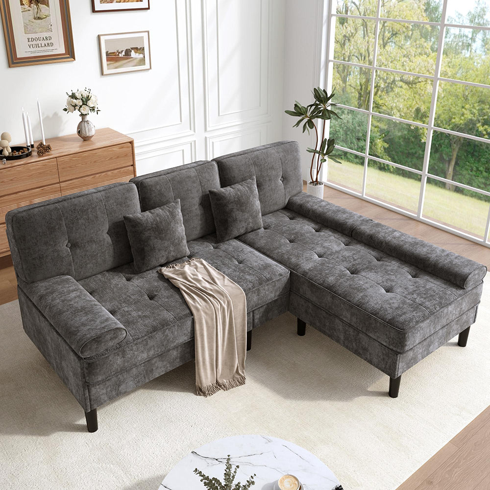 Divano angolare in velluto modulare - Xylo - Larghezza 195 cm, con chaise longue e funzione letto