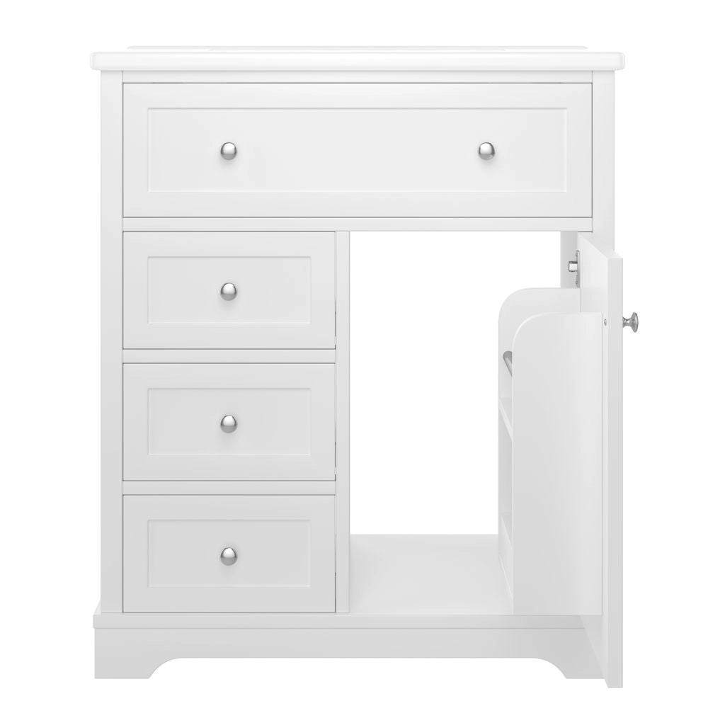 Mobile bagno con lavabo - Xylo - 76x46x87cm - Bianco - 3 cassetti chiusura morbida, ripiani porta, lavabo ceramica integrato