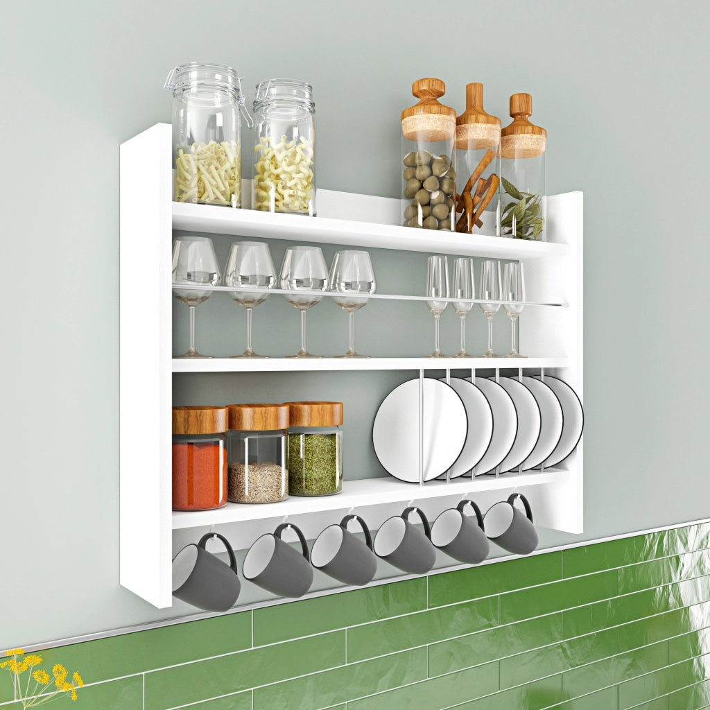 Scaffale da cucina in legno "Kolin" - 85 x 13 x 65 cm - Bianco