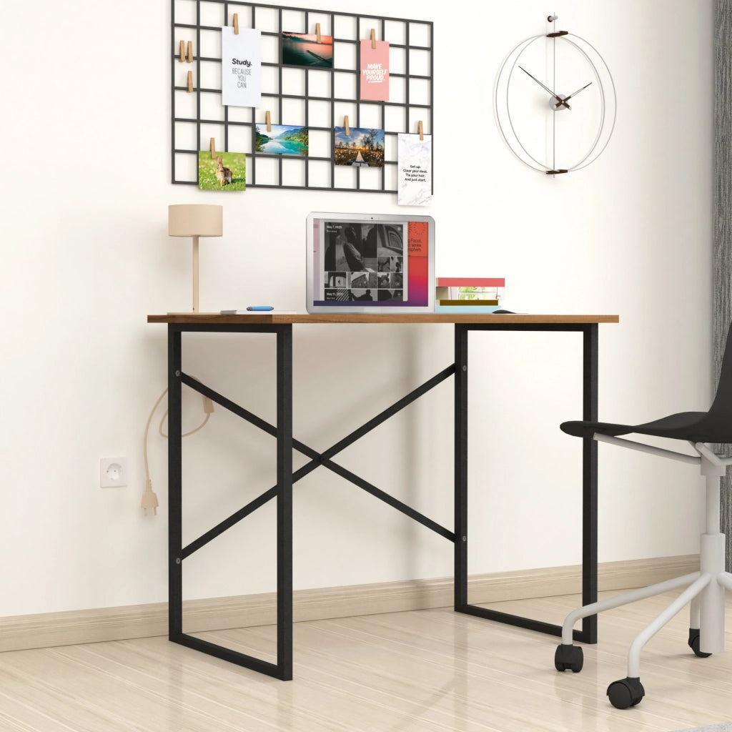 Scrivania 'Tjeldsund' Tavolo da Studio Postazione di Lavoro con Piano Tavolo in Effetto Noce [en.casa]