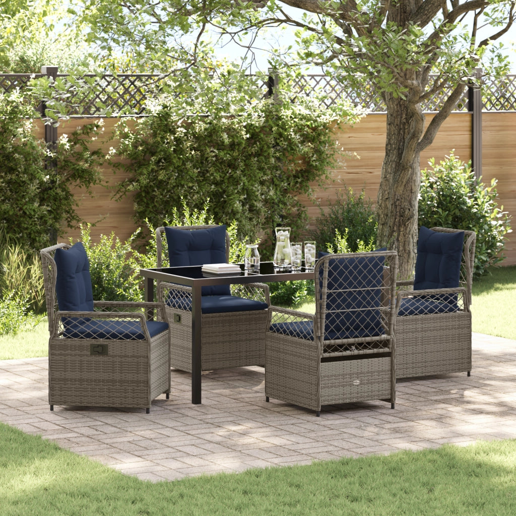 Set da Pranzo da Giardino in 5 Pezzi Grigio Rattan Polietilene