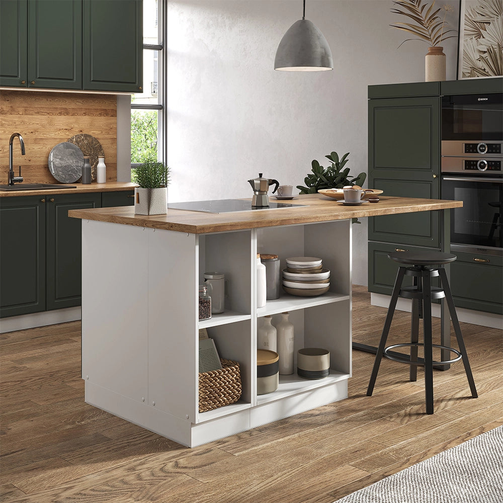 Isola cucina Fame-Line Verde-oro rustico/Bianco 90 cm con cassetto, senza piano di lavoro Vicco