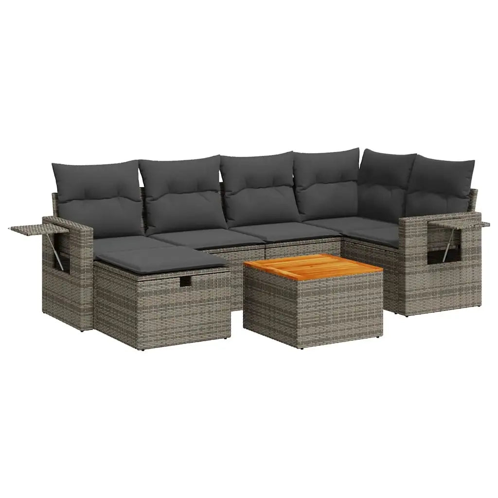Set Divani da Giardino 7 pz con Cuscini Grigio in Polyrattan 3325819