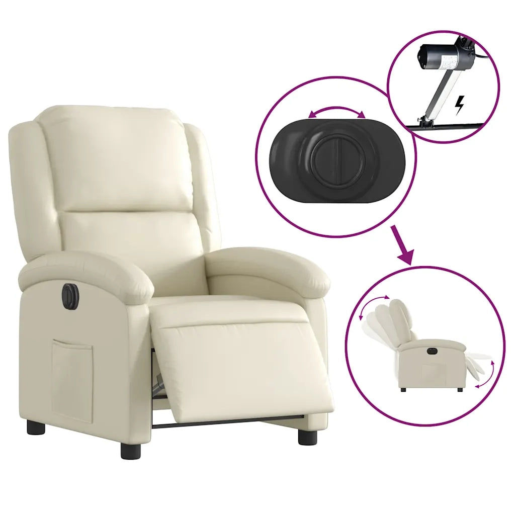 Divano Sedia-Poltrona Reclinabile Elettrica Crema in Similpelle 599140