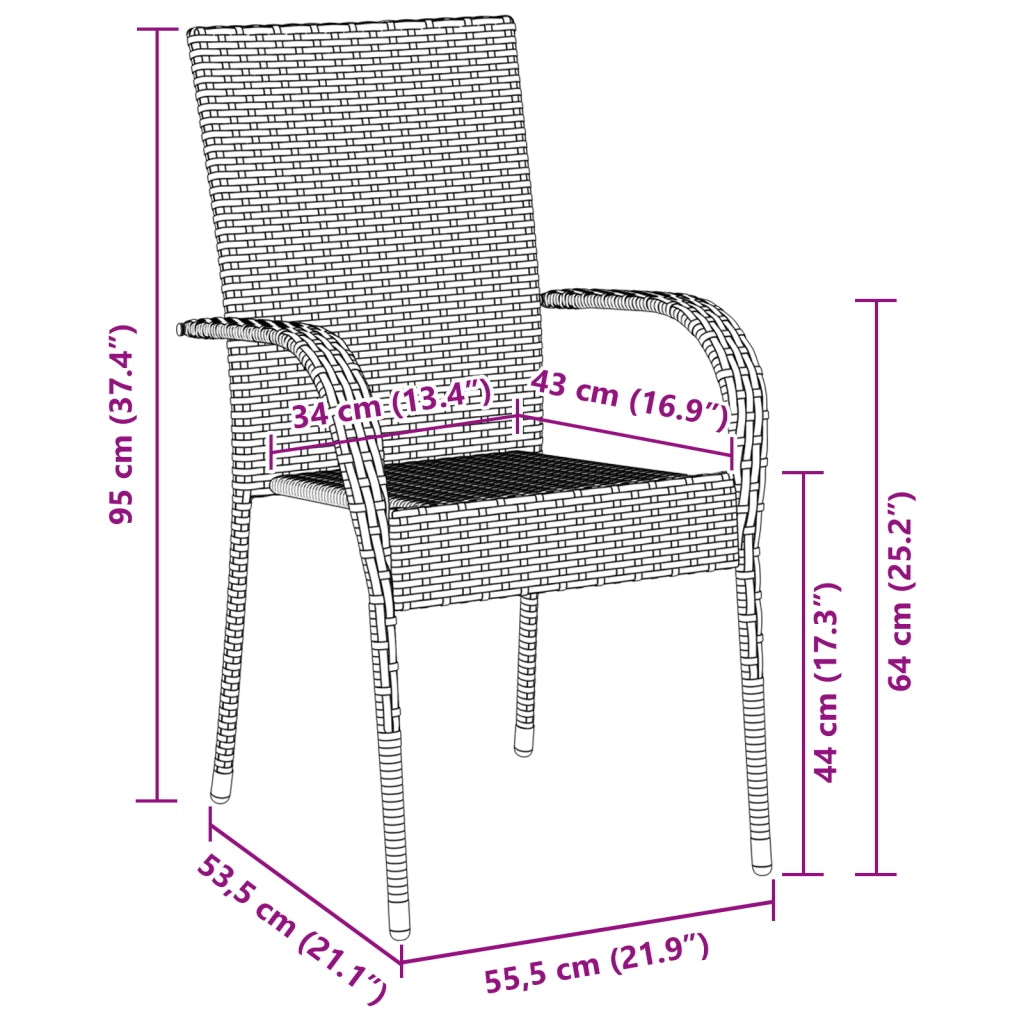 Set da Pranzo da Giardino da 7 Pezzi Rattan Poli Nero