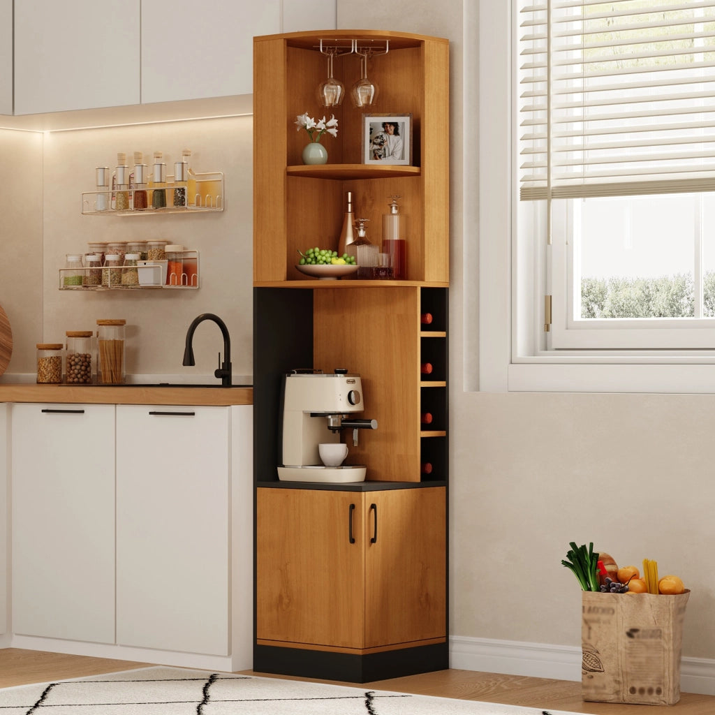 ARMADIO ANGOLO PORTA VINO 40x40x182 cm MDF Naturale con portabicchieri
