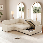 Divano a U con letto estraibile e vano contenitore in tessuto a coste beige 274 × 220 × 85 cm