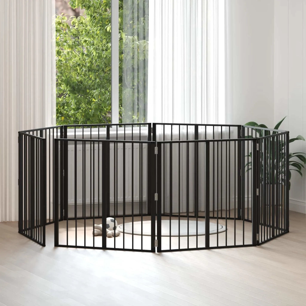 Cancello per cani 8 pcs Nero 80 x 80 cm Acciaio zincato