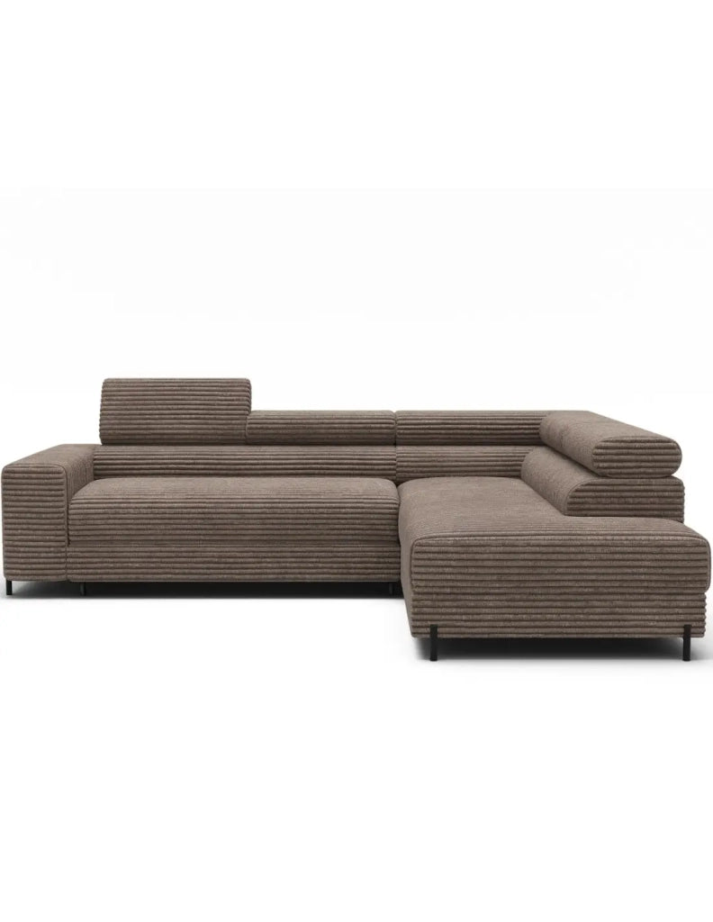 Divano ad angolo COLESIA convertibile 5 posti beige velluto a coste – destro – 274x200cm