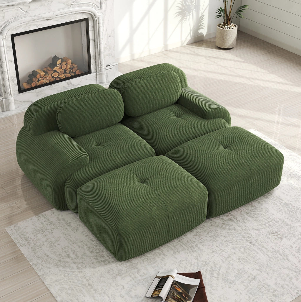 Divano angolare modulare in velluto a coste verde 208x178x70 cm; senza telaio