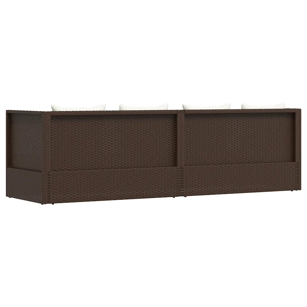 Lettino da Giardino con Cuscini in Polyrattan Marrone 49392
