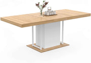 Mesa de comedor extensible UGO 6-10 personas haya y blanco 160-200 cm diseño industrial