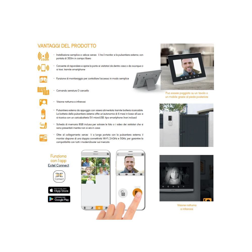 Avidsen wave 2 videocitofono senza fili wireless con schermo da 7 portata 350 metri