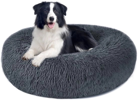 Cuscino per Cani e Gatti Ronde e Molle con Piuma, Donut, Cuscino per Animali di Compagnia, Lava in Lavatrice, Dimensioni S/M/L/XL/XXL per Piccoli, Medi e Grandi Cani, Gatti e Altri Animali di Famiglia (XL-70cm, Grigio Scuro)