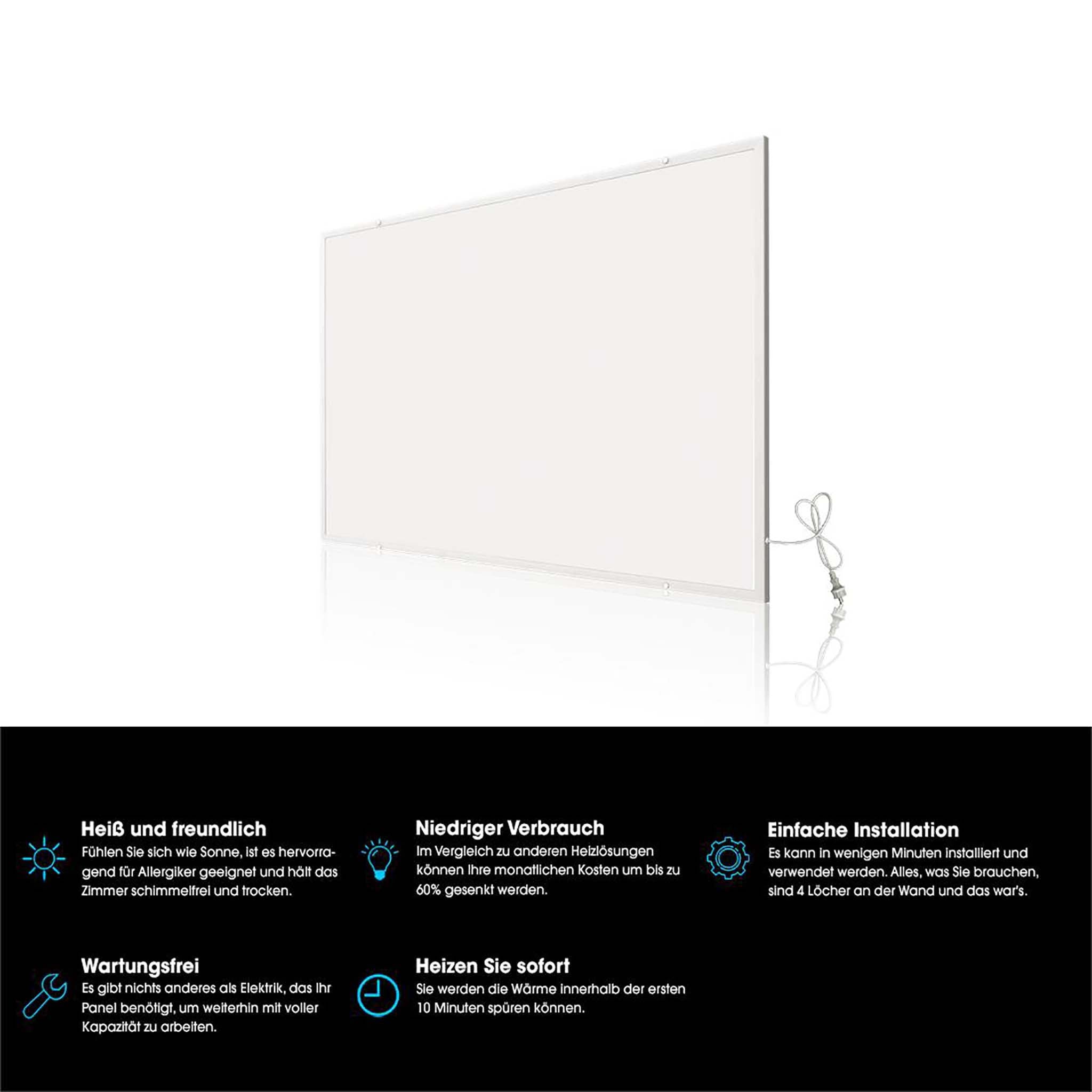 Pannello radiante a infrarossi 350W 620x620x15 mm, Pannello elettrico per riscaldamento IR