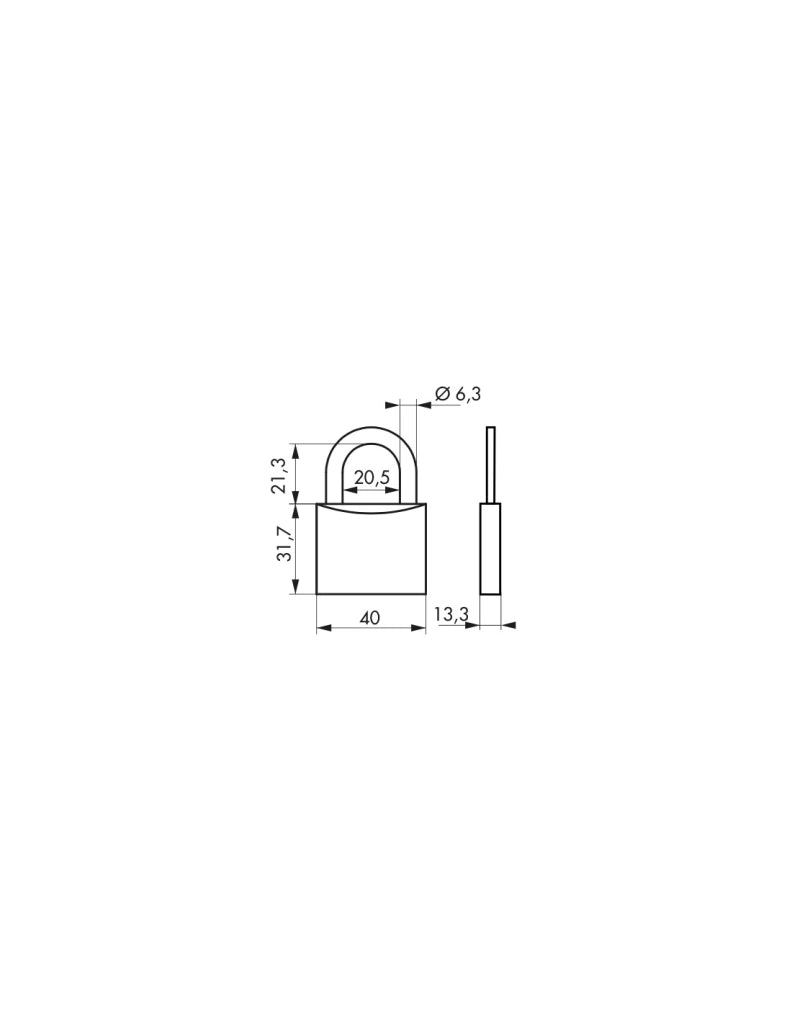 Lucchetto a chiave Tipo 1, ottone, interno, arco in acciaio, 40mm, 3 chiavi - THIRARD