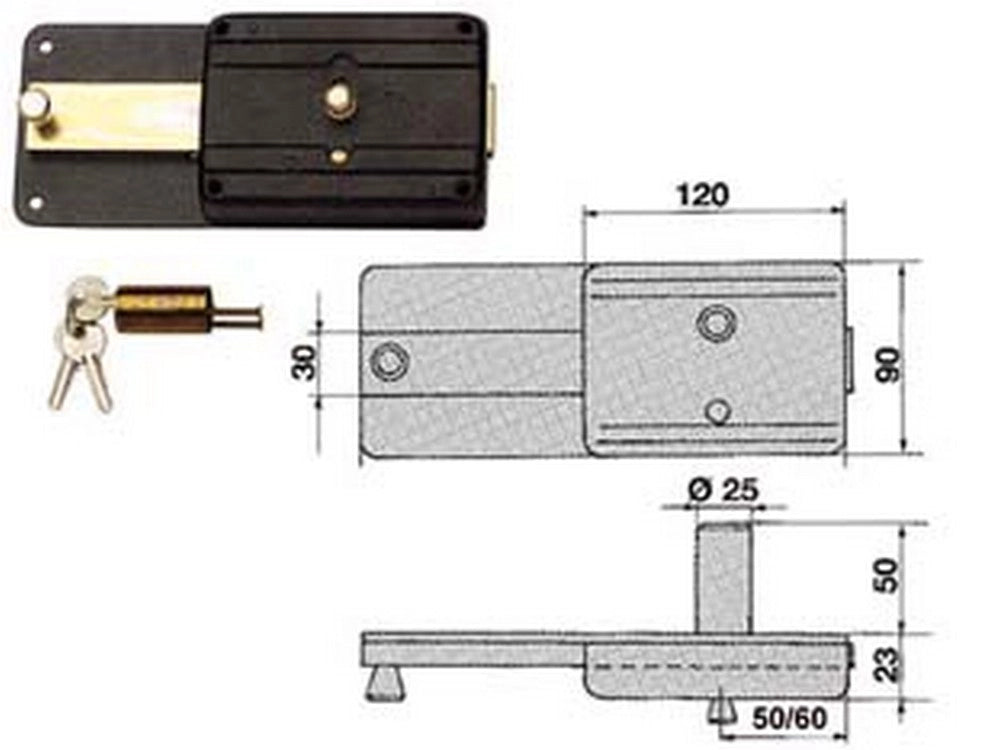 1pz ferroglietto con catenaccio 6 mandate con cilindro fisso 220cf - mm.60 (220 cod:ferx.fer69038