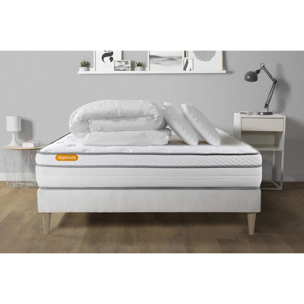 Pacchetto letto completo - Materasso 160x200cm + Box spring con doghe (kit) + 2 cuscini + Piumino - Memo Luxe