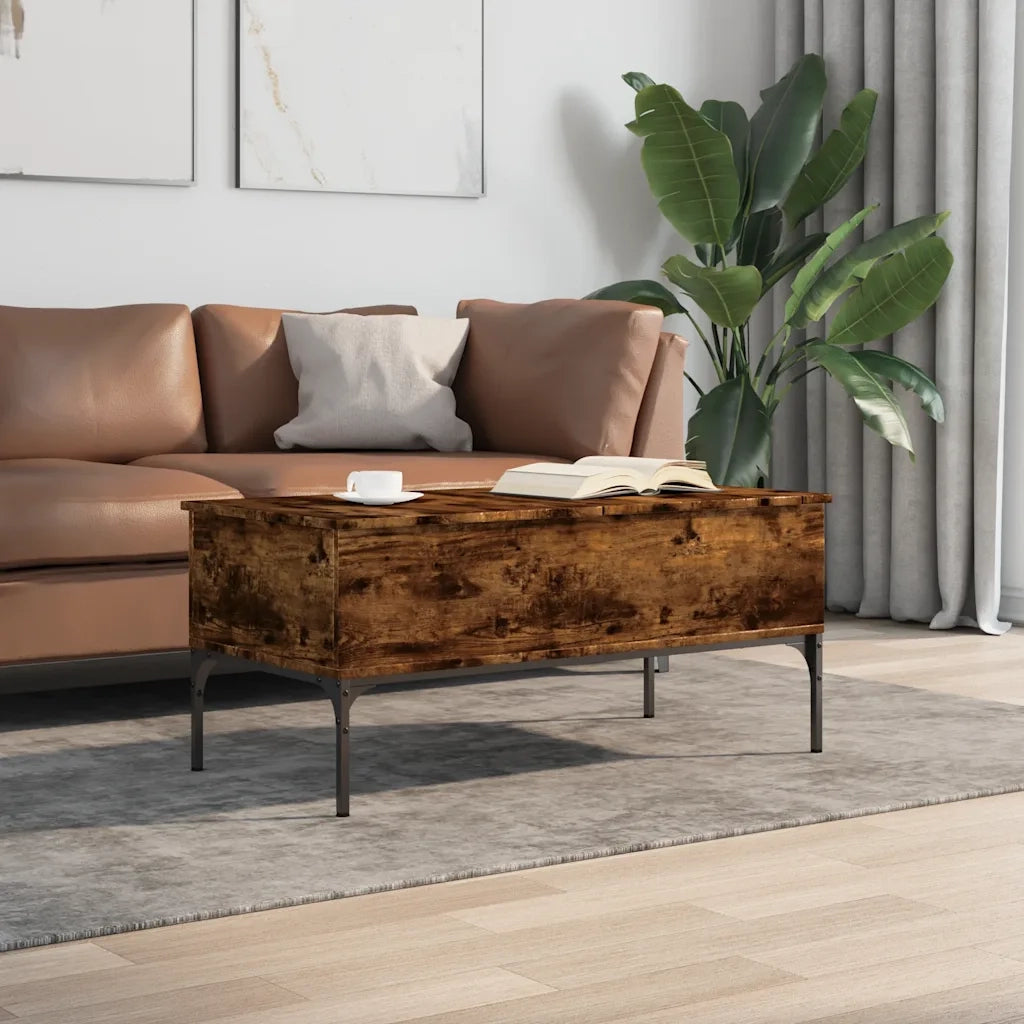 Tavolino-Tavolino da soggiorno-Tavolo Rovere Fumo 100x50x45cm in Legno Multistrato e Metallo 413485