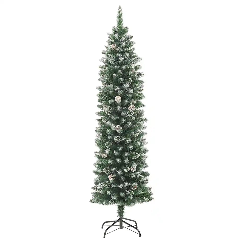 Albero di Natale | Decorazioni natalizie Artificiale Sottile Verde e Bianco 120 cm