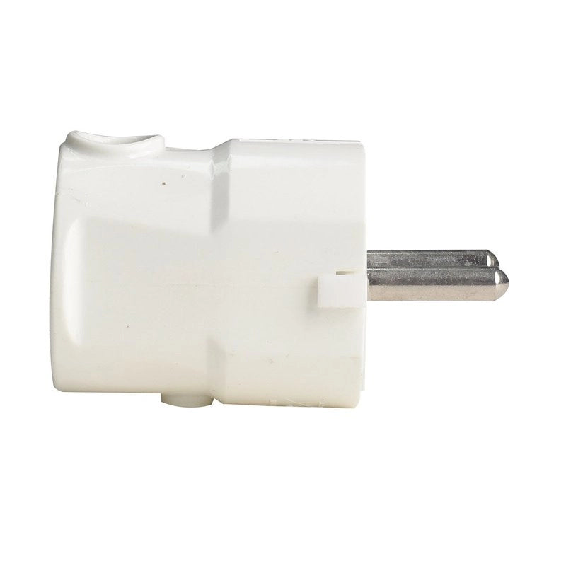 Spina Elettrica Schuko 16A Standard Tedesca Salvaspazio con Uscita Cavo a Laterale 90 Gradi Bianco