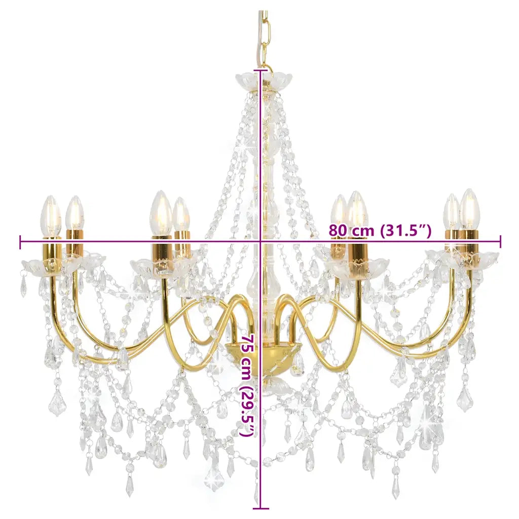 Lampadario con Perline Dorato 8 Lampadine E14 CFW3897379