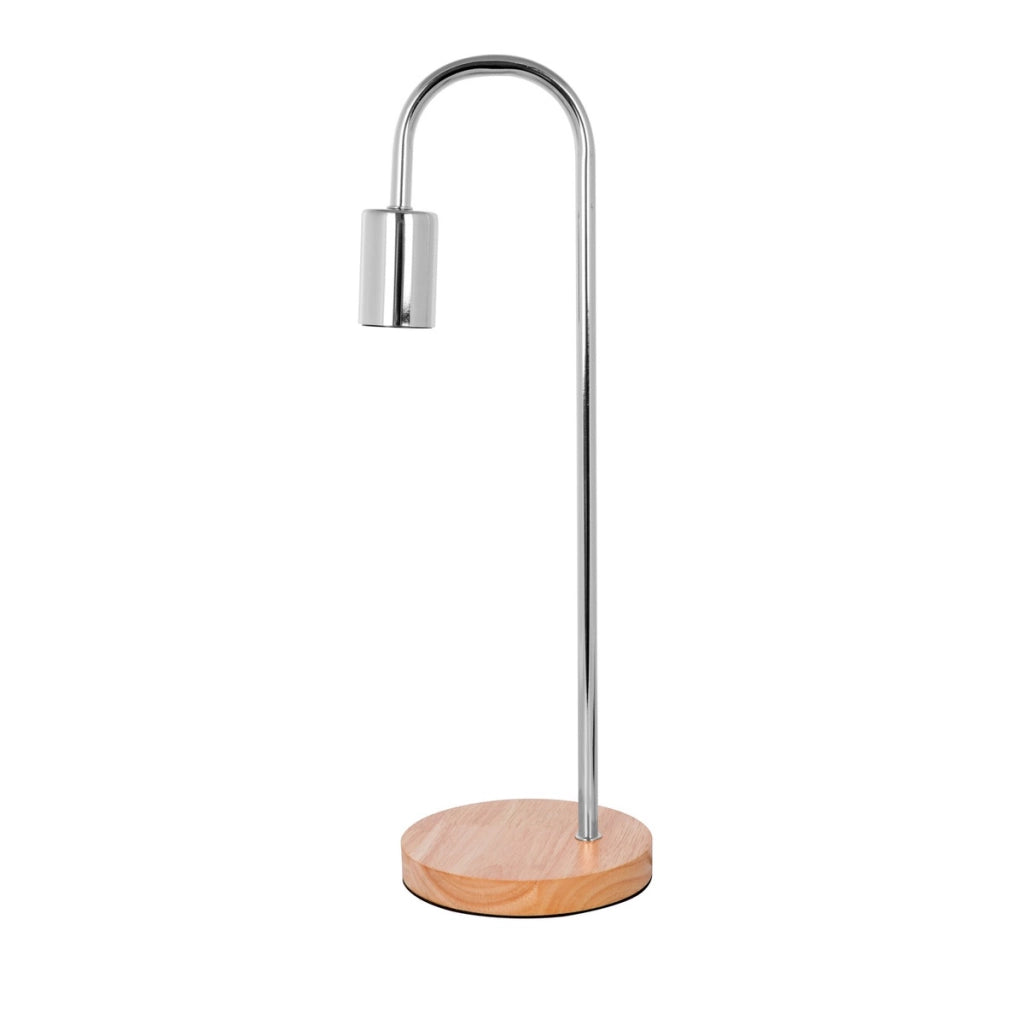 Lampada da tavolo Vinara in metallo cromato e legno