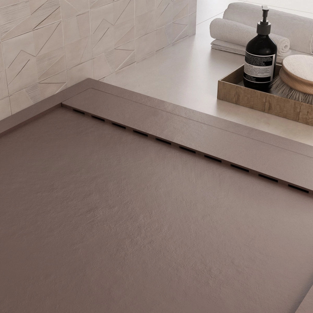 Piatto doccia in marmoresina marrone effetto pietra cemento prestige, misura 80x180