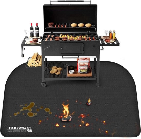 Tappetino Antincendio Ripieghevole 150 x 100 cm Matrice di Griglia per Protezione del Pavimento - Matrice di Silicio e Vetroresina Resistente al Calore e All'Acqua per Barbecue e Camino