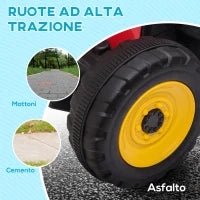 Trattore Elettrico per Bambini 3-6 Anni con Rimorchio Rimovibile, Batteria 12V e Telecomando, Rosso