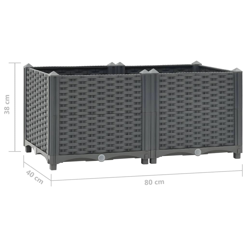 Fioriera rialzata per piante e fiori giardino 80 x 40 x 38 cm polipropilene grigio scuro 02_0000945