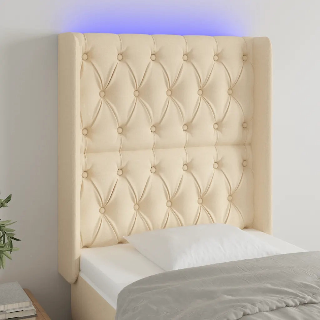 Testiera | Testata a LED Crema 83x16x118/128 cm in Tessuto