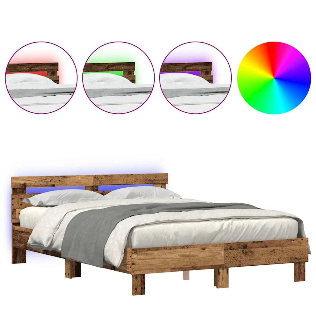 Struttura del letto con strisce LED Legno vecchio 140 x 200 cm 3333945