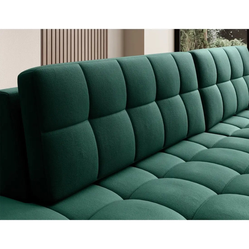 Divano angolare trasformabile CUBITO verde 240 cm con contenitore e letto