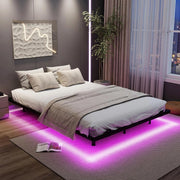 Telaio Letto Galleggiante, Letto Matrimoniale 140 x 200 cm in Metallo con Luci LED Fissaggio per Materasso, Doghe Resistenti a Carico Pesante, Carico 400 kg