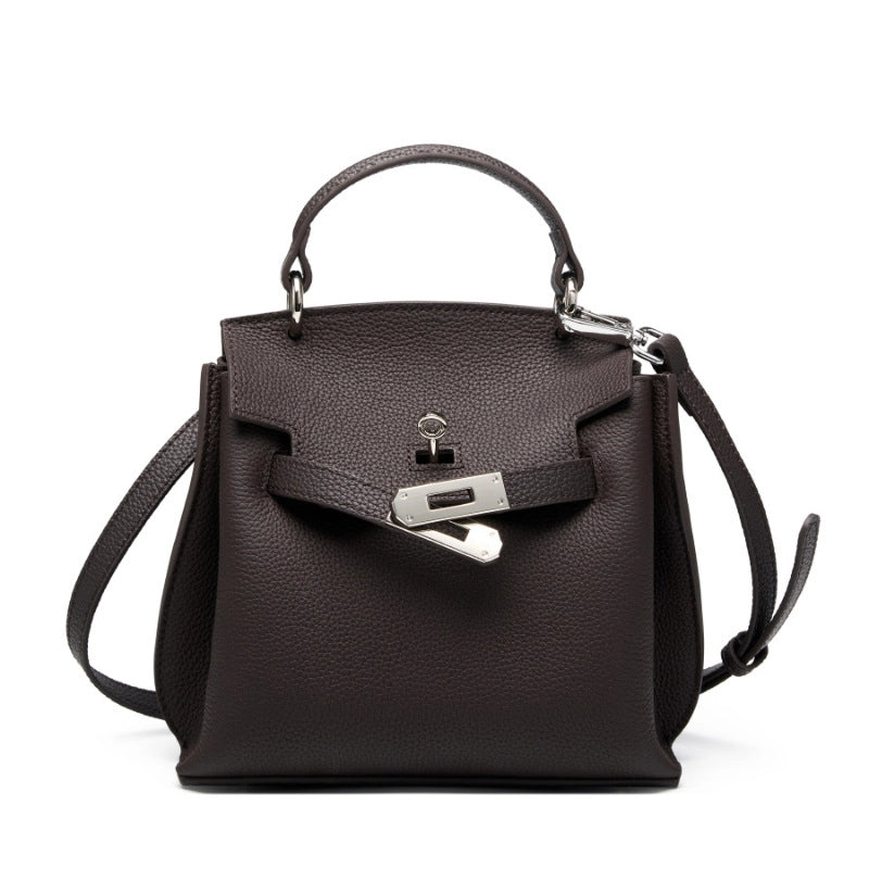 Borsa a tracolla Lindy in vera pelle, piccola, marrone