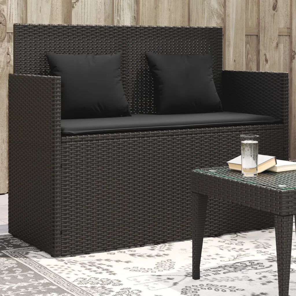 Panca da Giardino con Cuscini Nera in Polyrattan 365761