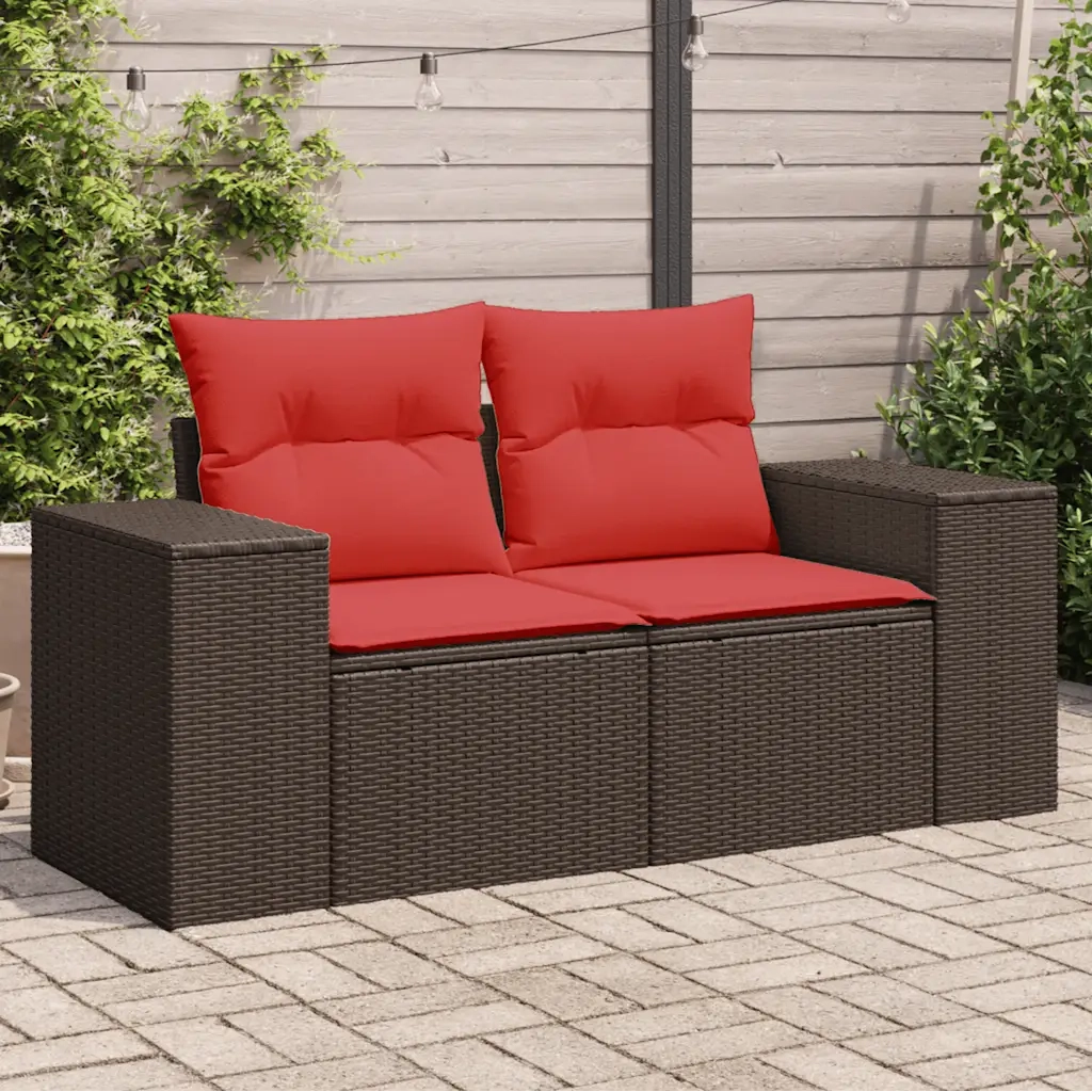 Divano da giardino con cuscini a 2 posti marrone in polyrattan