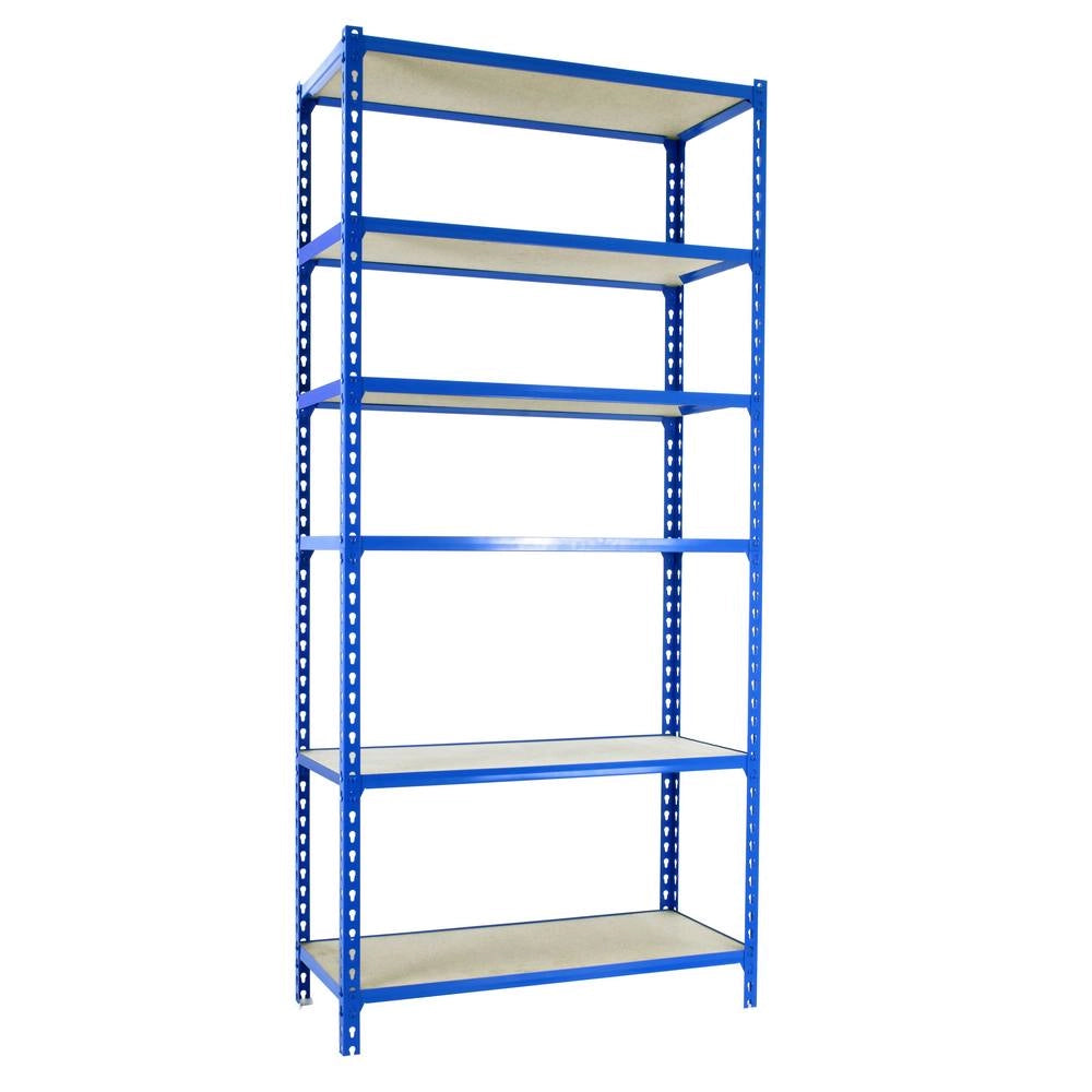 Scaffale in metallo Simon Rack senza viti colore blu/legno 6 ripiani 2500x1100x300 mm Made in Spain