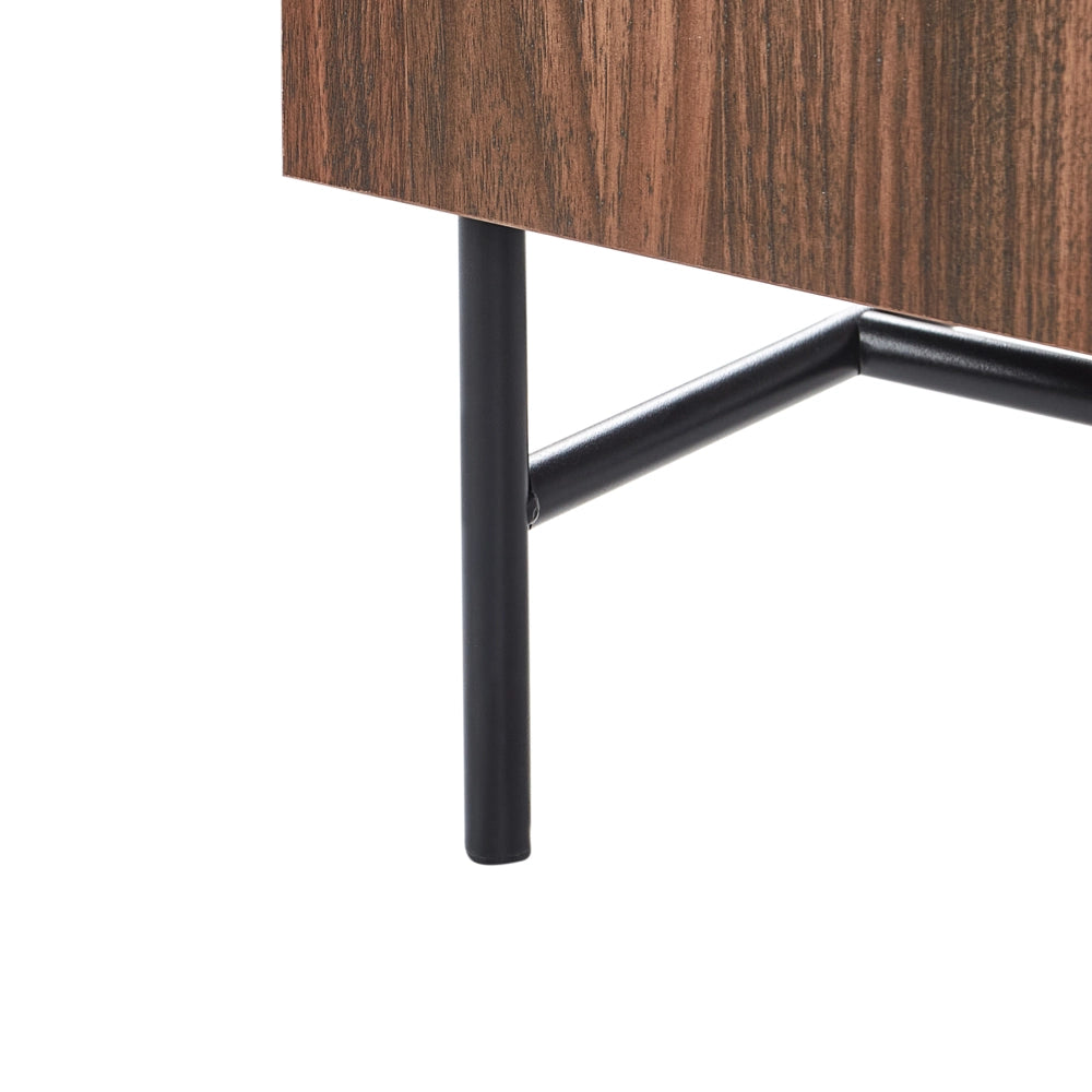 Porta TV Legno scuro Truciolato Gambe in metallo Mobile TV Credenza con 2 ante e cassetto Stile tradizionale retrò