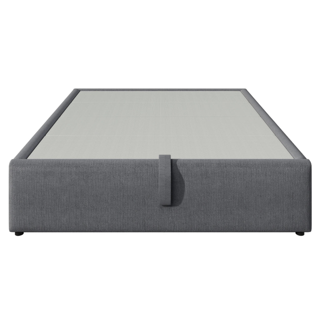 Letti contenitori 140x200 cm; sollevamento idraulico e USB; lino; grigio (Senza materasso)