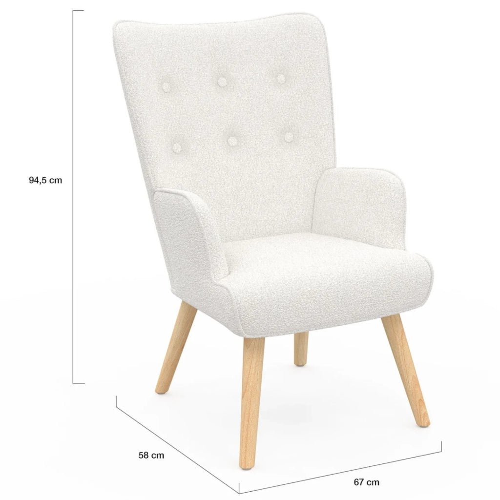 IDMarket - IVAR Poltrona scandinava in tessuto bouclette bianco